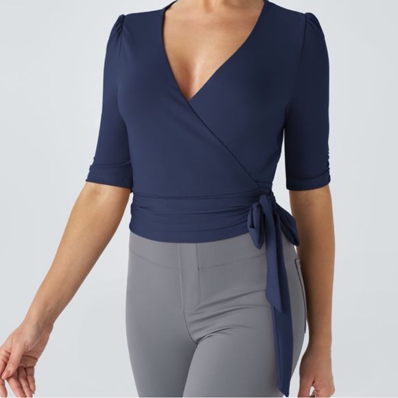 NWT Halara Women's V Neck Wrapped Tie Side Work Blouse Color: Dark Sapphire - Picture 1 of 8